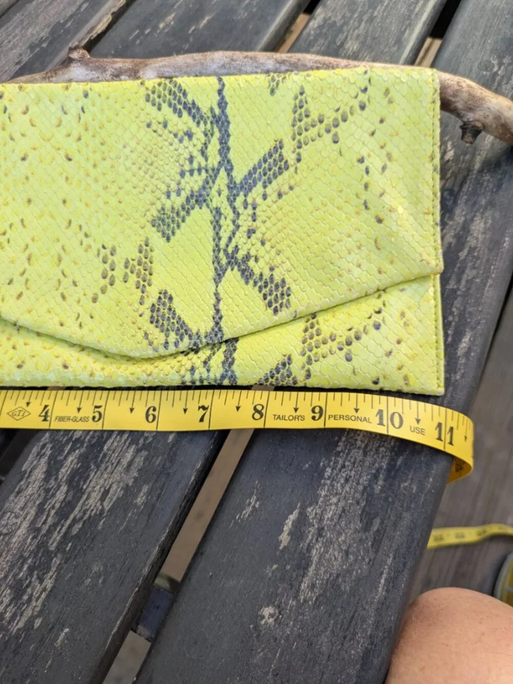 Cole Haan Neon Yellow Snakeskin Embossed Leather Envelope Clutch Bag.